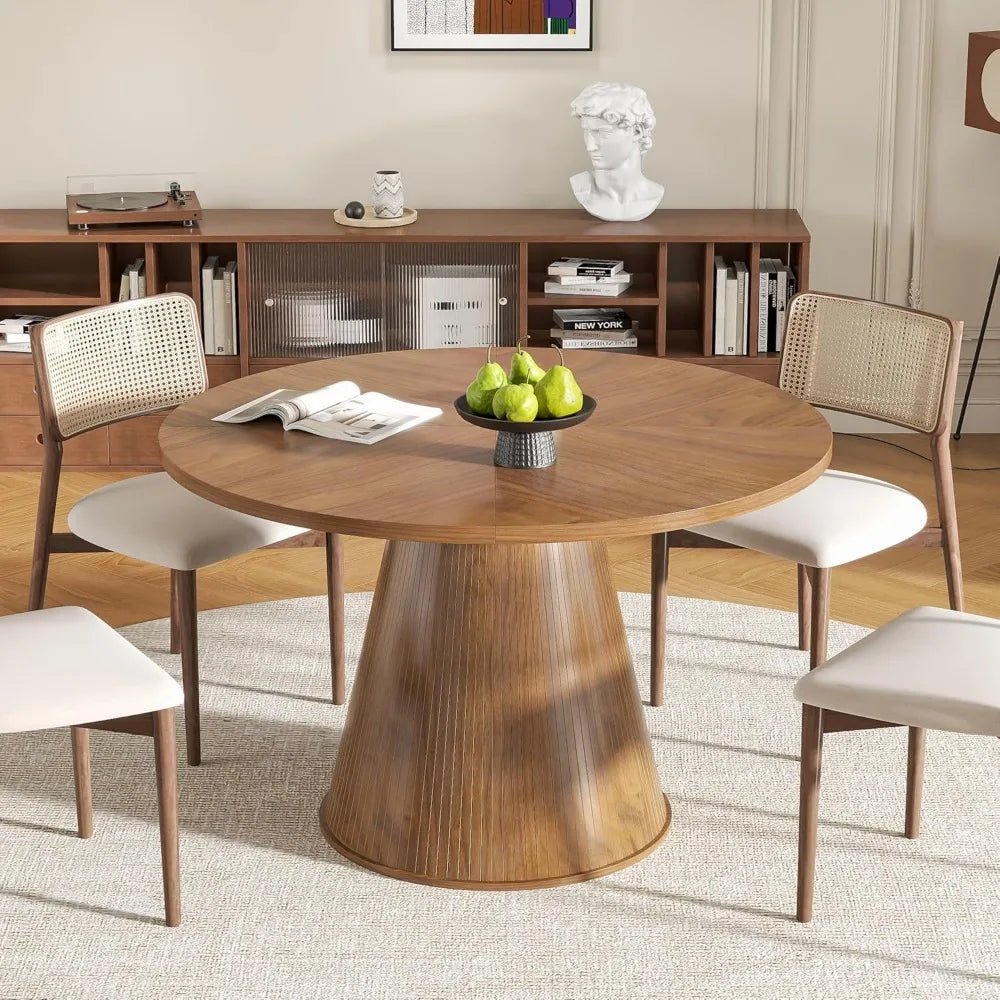 Round Dining Table for 4, Farmhouse Fluted Dining Kitchen Table, 47 Inch Modern Wood Small Circle Dining Table for Kitchen - Recipeliebe.com