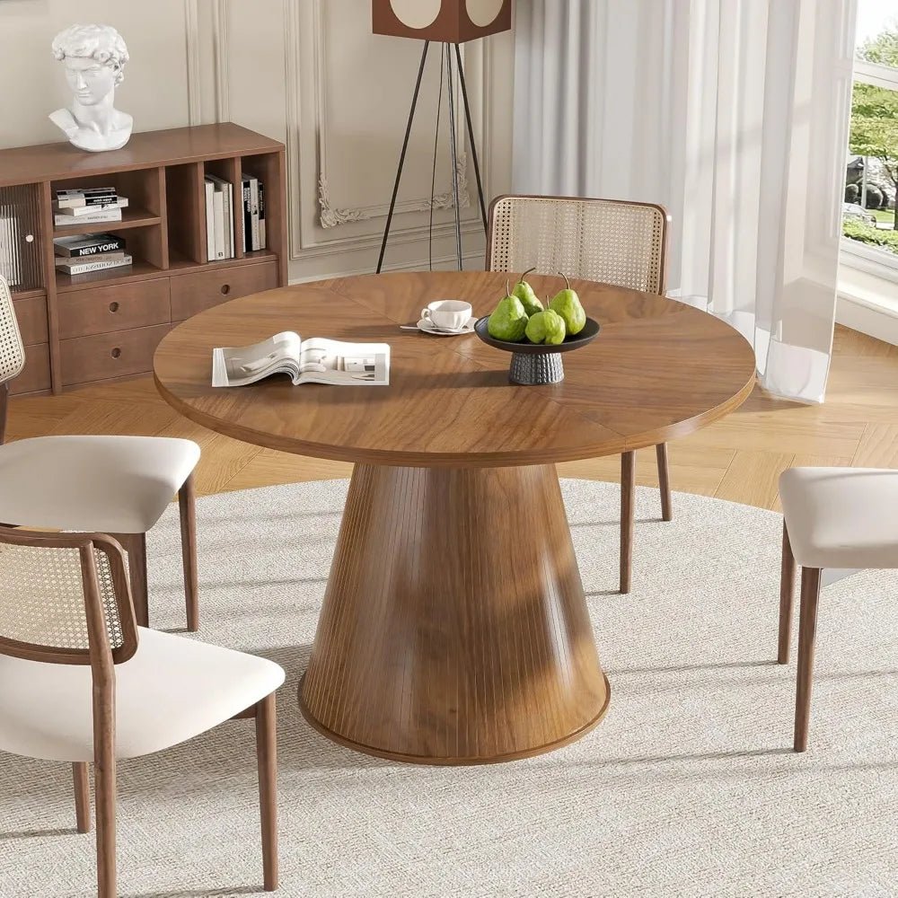 Round Dining Table for 4, Farmhouse Fluted Dining Kitchen Table, 47 Inch Modern Wood Small Circle Dining Table for Kitchen - Recipeliebe.com