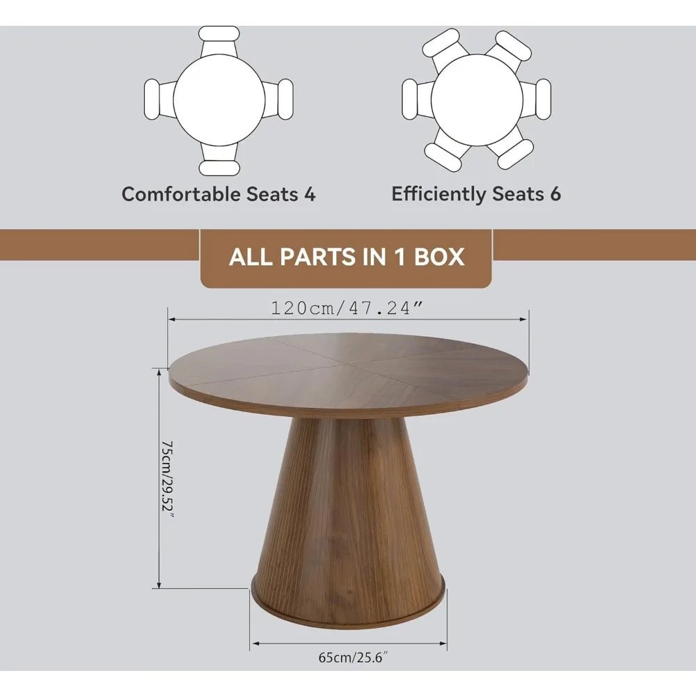 Round Dining Table for 4, Farmhouse Fluted Dining Kitchen Table, 47 Inch Modern Wood Small Circle Dining Table for Kitchen - Recipeliebe.com