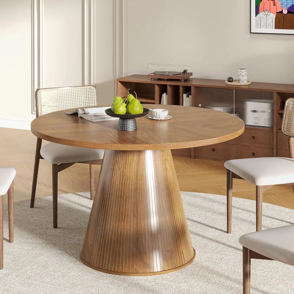 Round Dining Table for 4, Farmhouse Fluted Dining Kitchen Table, 47 Inch Modern Wood Small Circle Dining Table for Kitchen - Recipeliebe.com