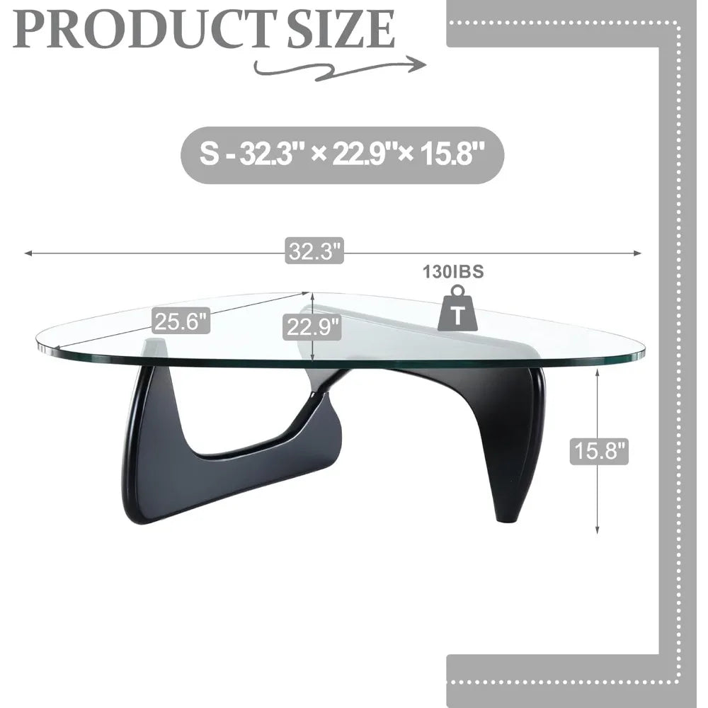 Small Coffee Table Black Glass Coffee Table for Living Room, Mid Century Modern Coffee Table, Wood Rustic Coffee Table with Wood - Recipeliebe.com