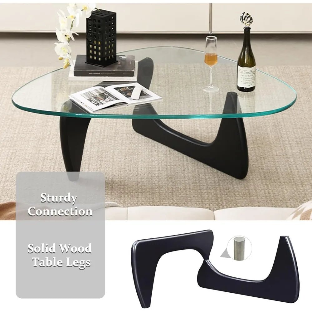 Small Coffee Table Black Glass Coffee Table for Living Room, Mid Century Modern Coffee Table, Wood Rustic Coffee Table with Wood - Recipeliebe.com