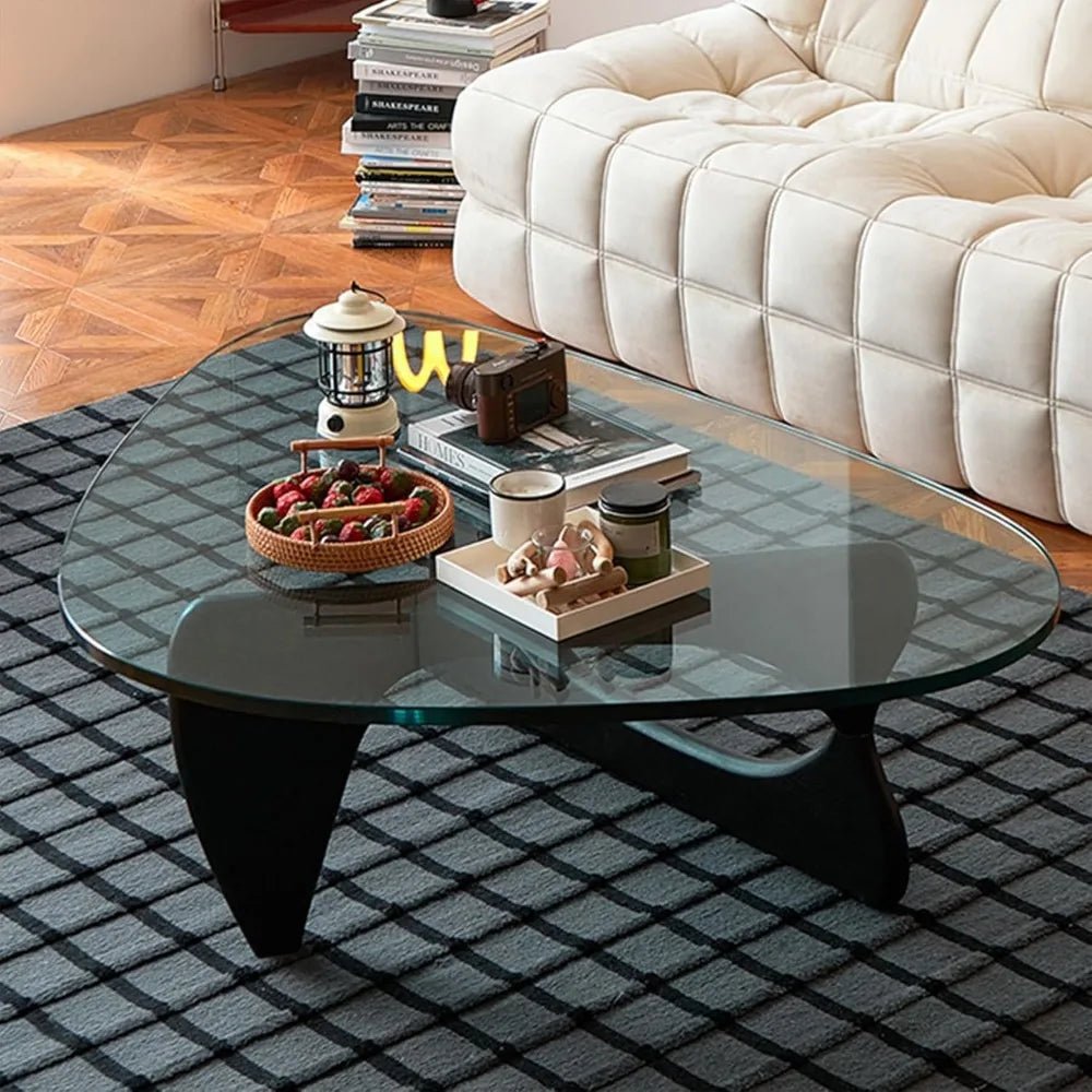 Small Coffee Table Black Glass Coffee Table for Living Room, Mid Century Modern Coffee Table, Wood Rustic Coffee Table with Wood - Recipeliebe.com