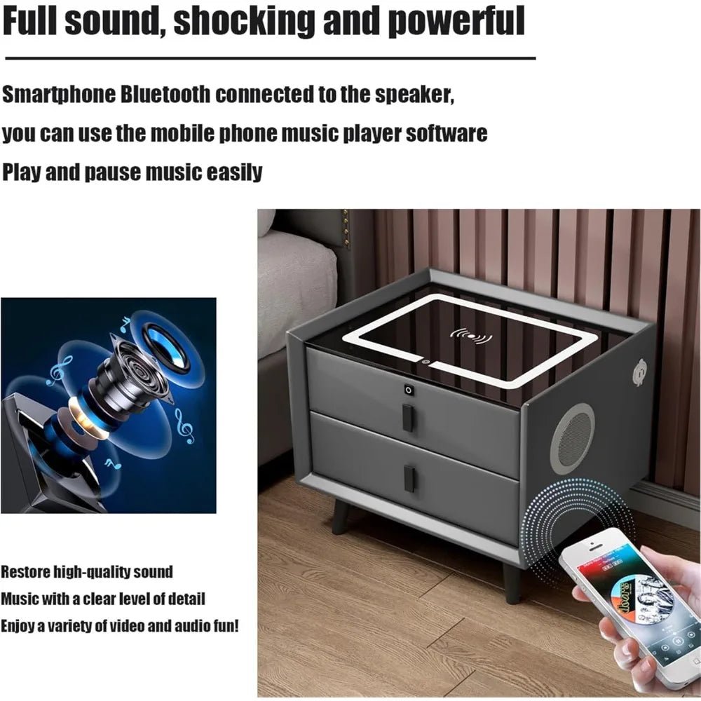 Smart Bedroom Nightstand with Fingerprint Lock and Adjustable LED Lights,Modern Bedside Cupboard with USB and Type - C Port - Bakesbyemily.com