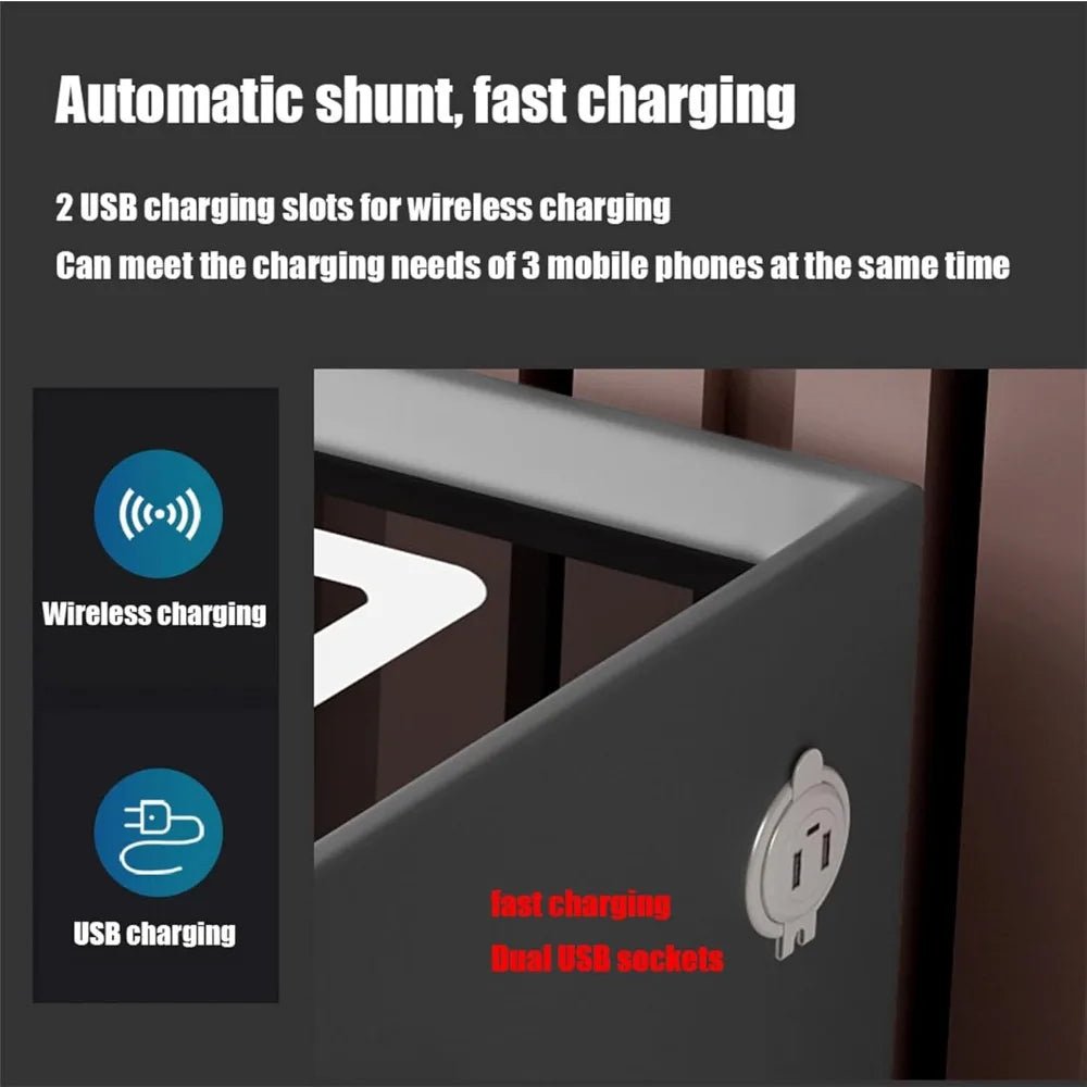 Smart Bedroom Nightstand with Fingerprint Lock and Adjustable LED Lights,Modern Bedside Cupboard with USB and Type - C Port - Bakesbyemily.com