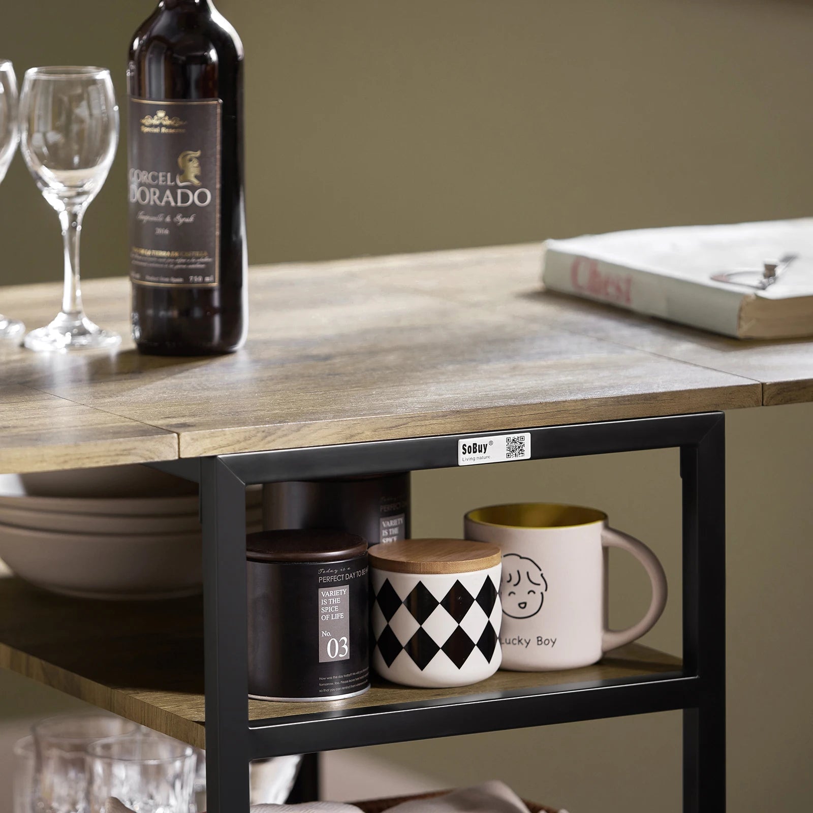 SoBuy FWT62 - N folding dining room table with 3 shelves folding table kitchen table wooden table table industrial design - Recipeliebe.com