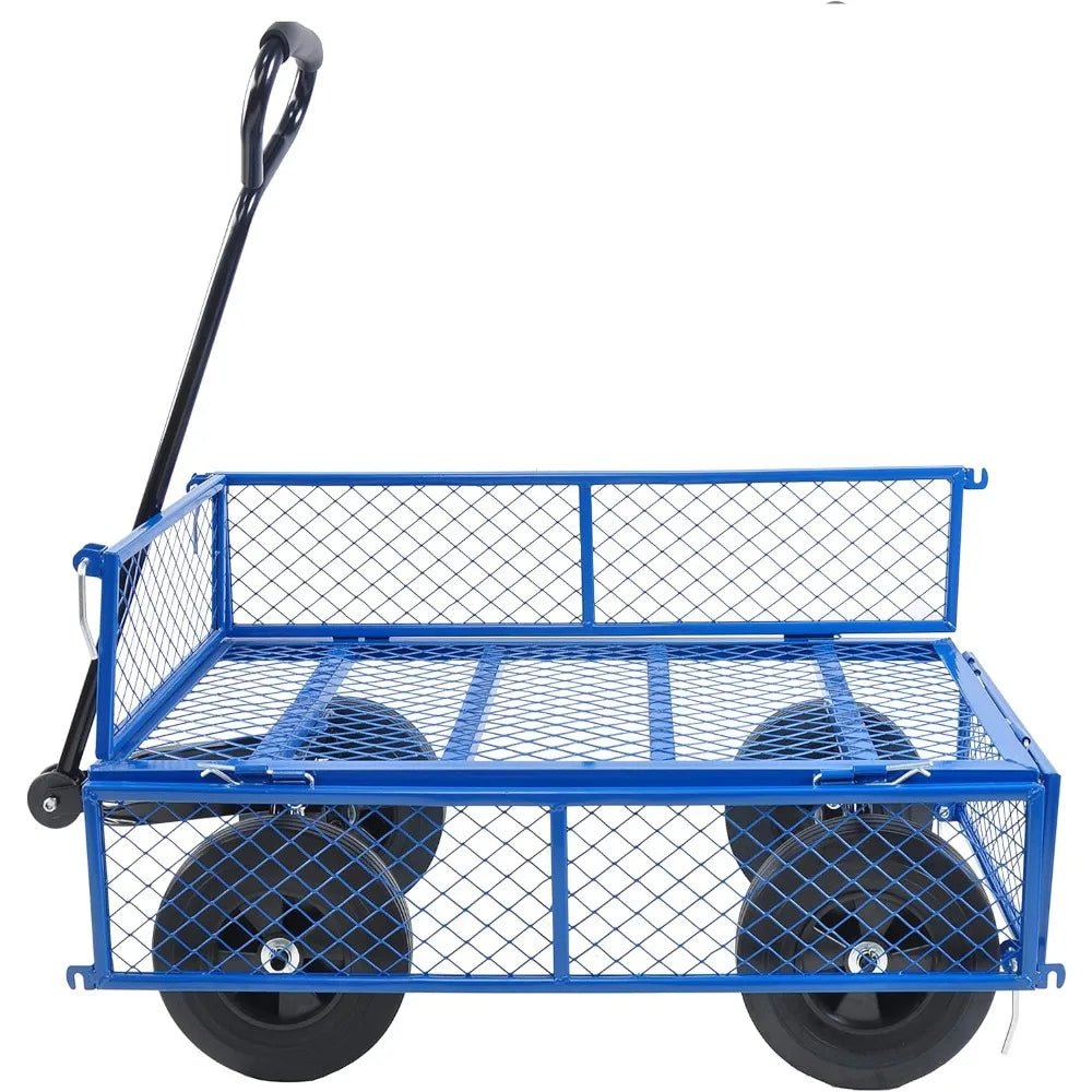 Solid Wheels 10" Flat Free Tires Steel Garden Wagon cart A Large - Capacity mesh with a Load of 1100LBS,with Detachable Side and n - Recipeliebe.com