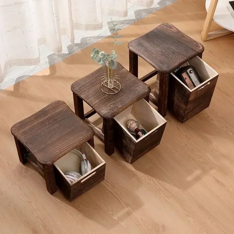 Solid Wood Hallway Entrance Change Shoes Bench Sofa Bedside Low Table Ottoman Cabinet Nordic Storage Square Stool with Drawer - Bakesbyemily.com
