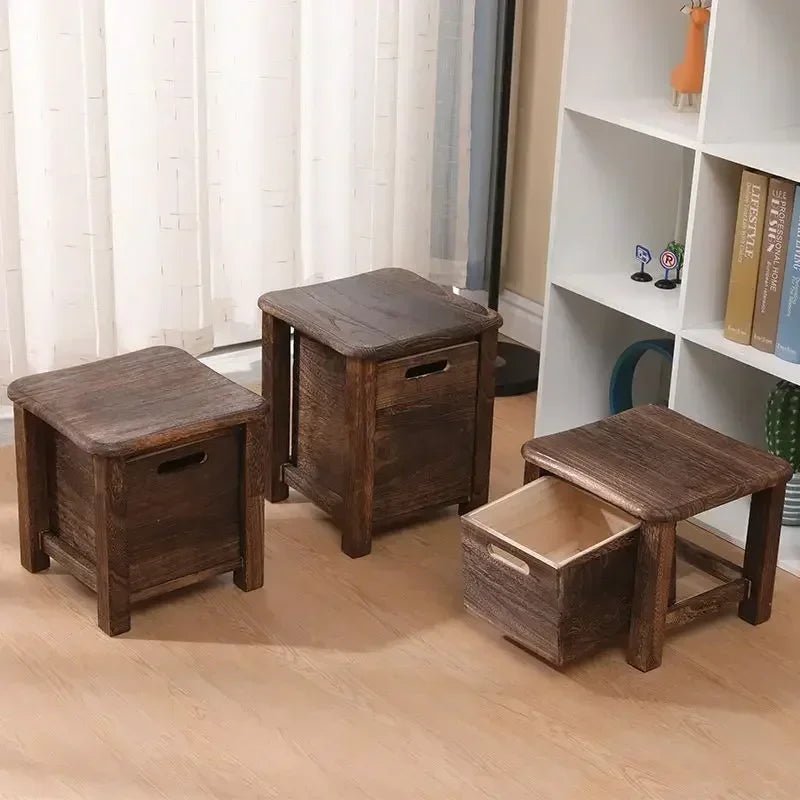 Solid Wood Hallway Entrance Change Shoes Bench Sofa Bedside Low Table Ottoman Cabinet Nordic Storage Square Stool with Drawer - Bakesbyemily.com