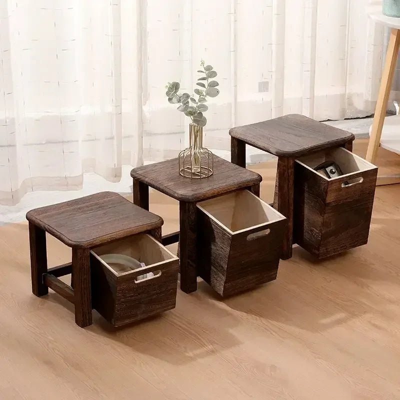 Solid Wood Hallway Entrance Change Shoes Bench Sofa Bedside Low Table Ottoman Cabinet Nordic Storage Square Stool with Drawer - Recipeliebe.com