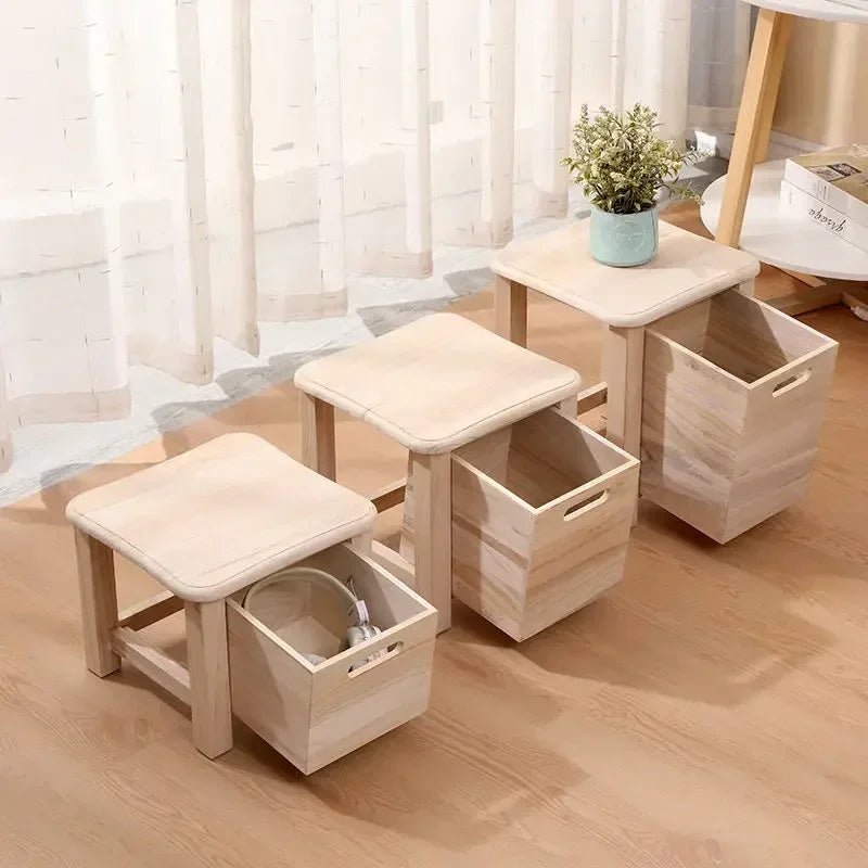 Solid Wood Hallway Entrance Change Shoes Bench Sofa Bedside Low Table Ottoman Cabinet Nordic Storage Square Stool with Drawer - Bakesbyemily.com