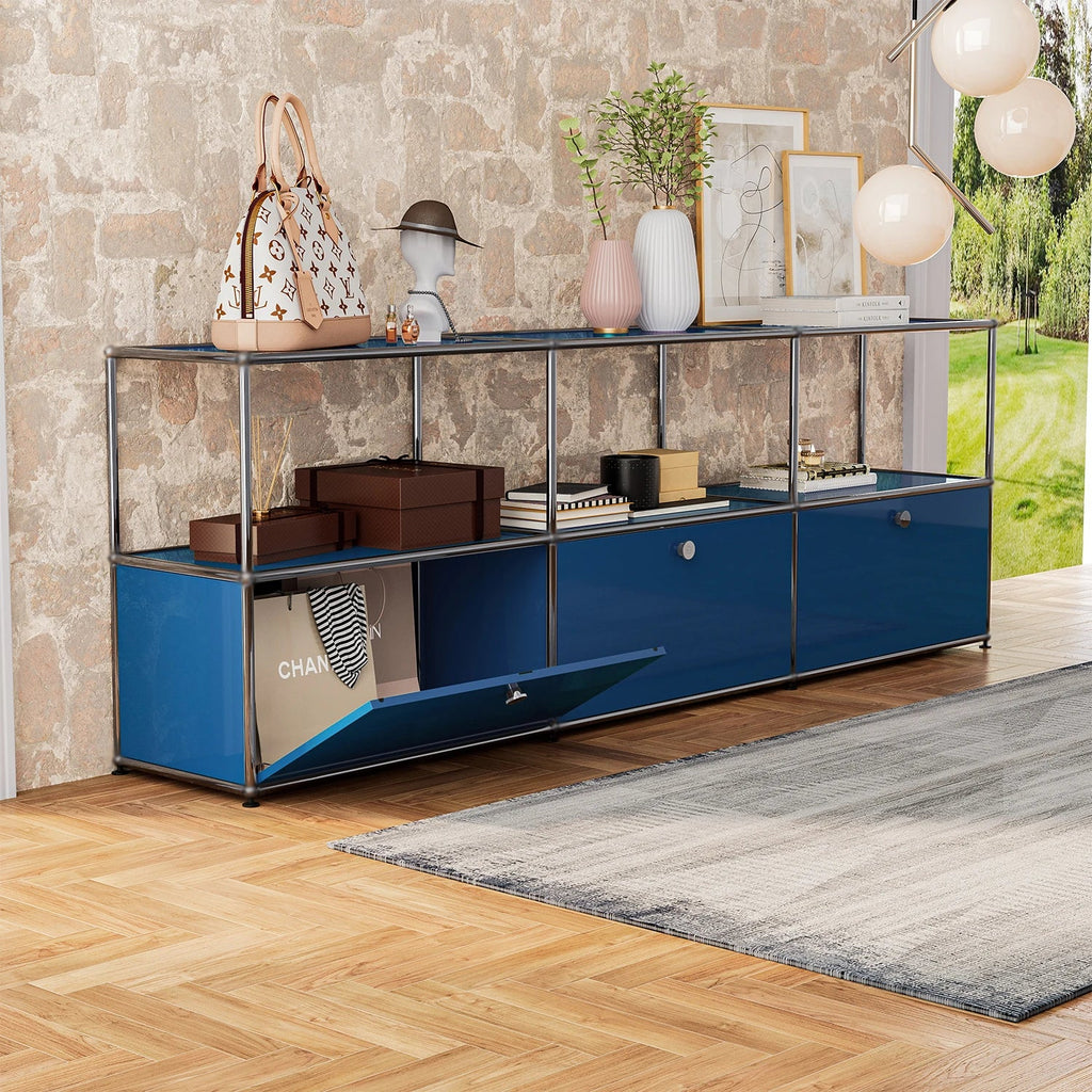 Storage Cabinet Storage Shelf Stainless Steel Metal Board Living Room Cabinet Sideboard Cabinet Modular Furniture - No Keys - Recipeliebe.com