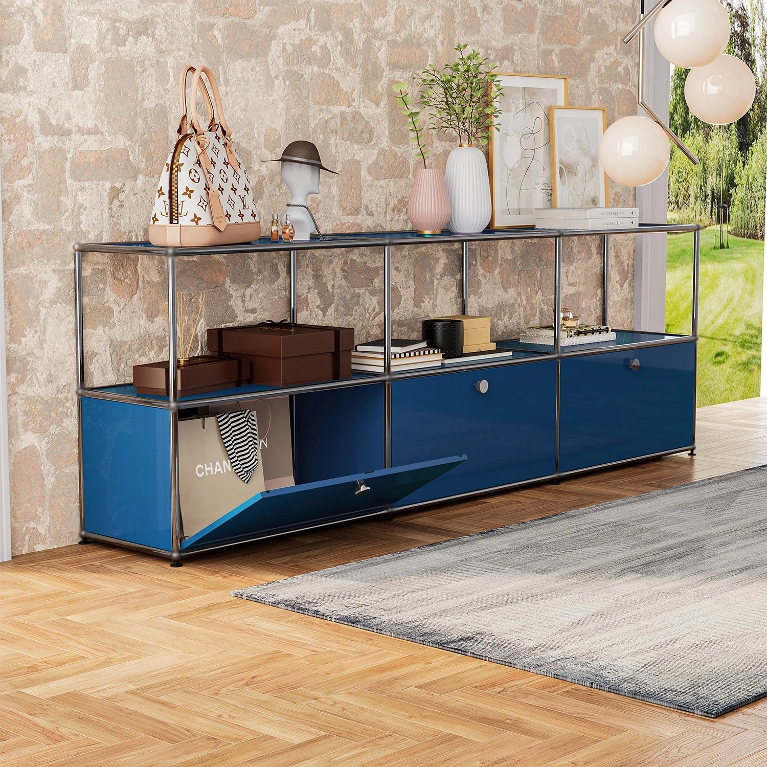 Storage Cabinet Storage Shelf Stainless Steel Metal Board Living Room Cabinet Sideboard Cabinet Modular Furniture - No Keys - Recipeliebe.com