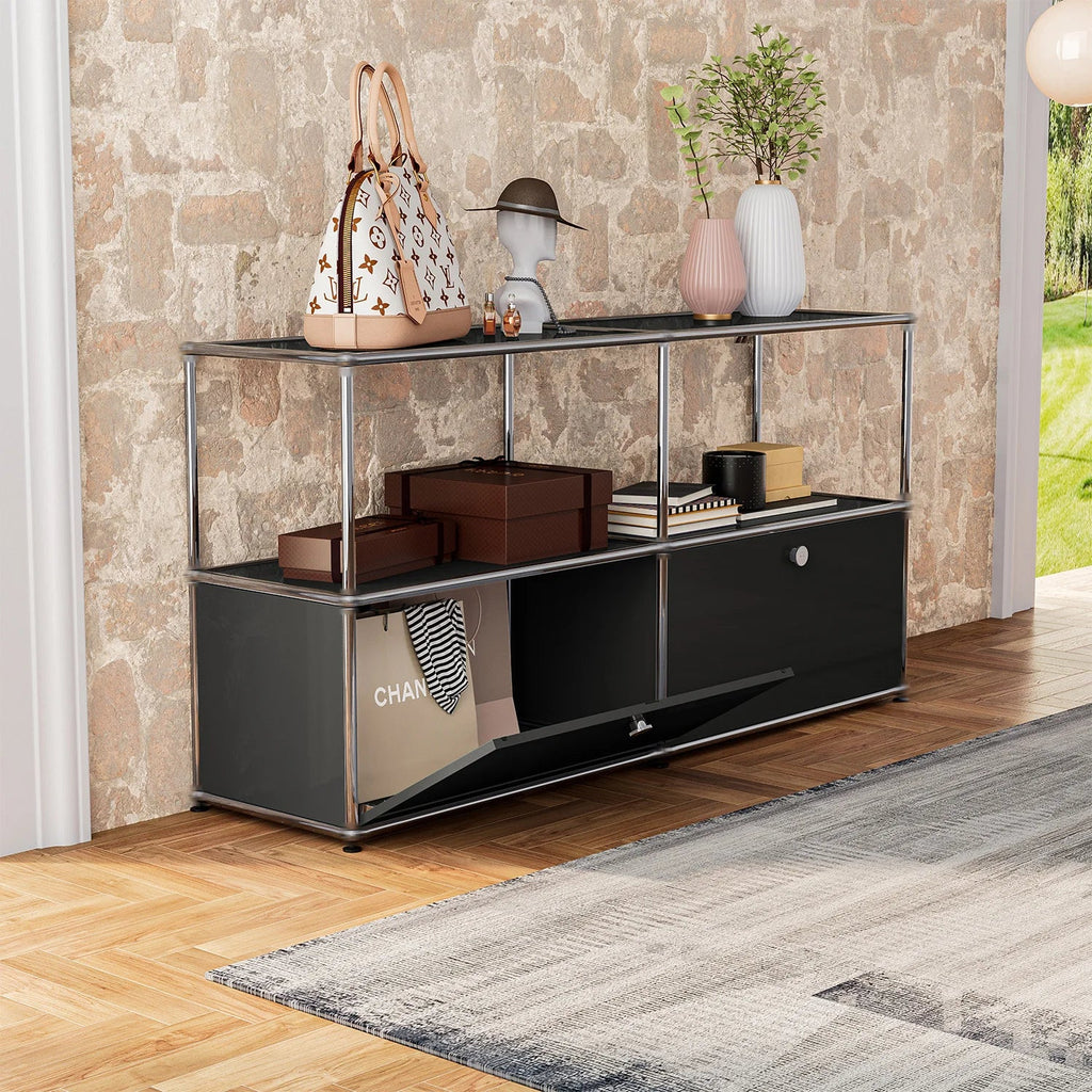 Storage Cabinet Storage Shelf Stainless Steel Metal Board Living Room Cabinet Sideboard Cabinet Modular Furniture - No Keys - Recipeliebe.com