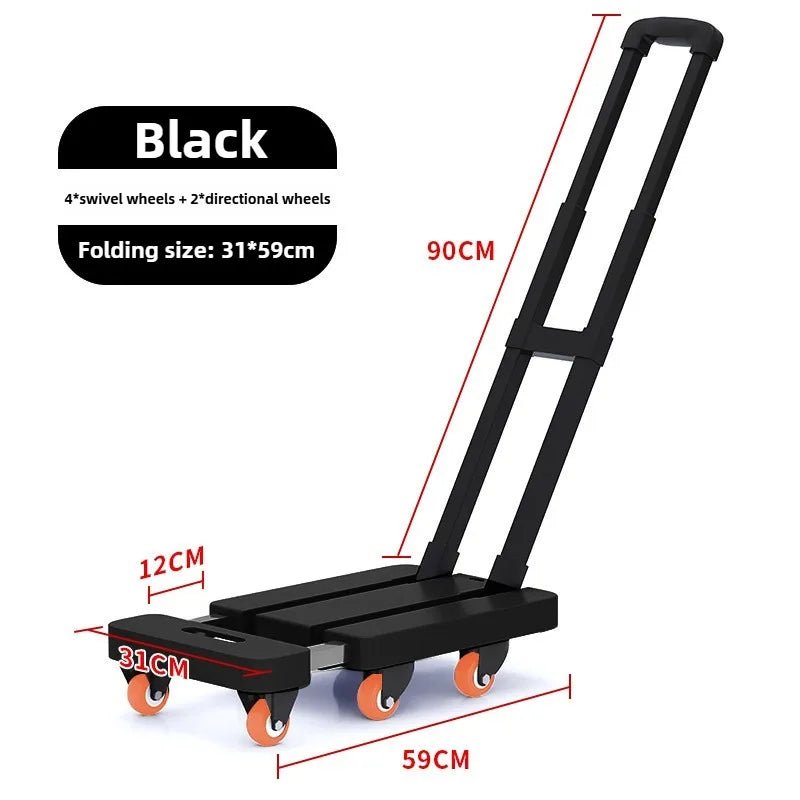 Telescopic tie rod flatbed truck folding silent trolley express pulling trolley six - wheeled small trolley thickened trailer - Recipeliebe.com