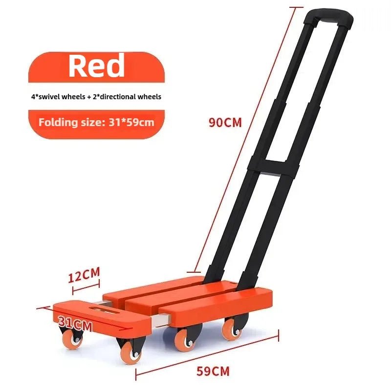 Telescopic tie rod flatbed truck folding silent trolley express pulling trolley six - wheeled small trolley thickened trailer - Recipeliebe.com