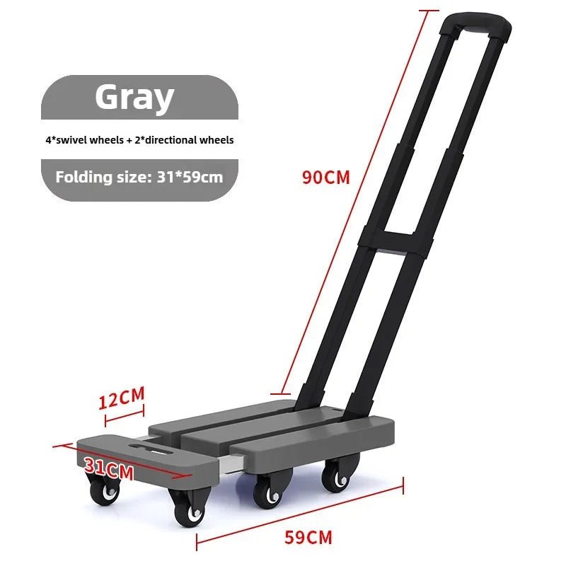 Telescopic tie rod flatbed truck folding silent trolley express pulling trolley six - wheeled small trolley thickened trailer - Recipeliebe.com