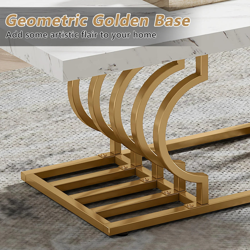 Tribesigns Coffee Table 47 inches Faux Marble Cocktail Table with Geometric Frame - Recipeliebe.com