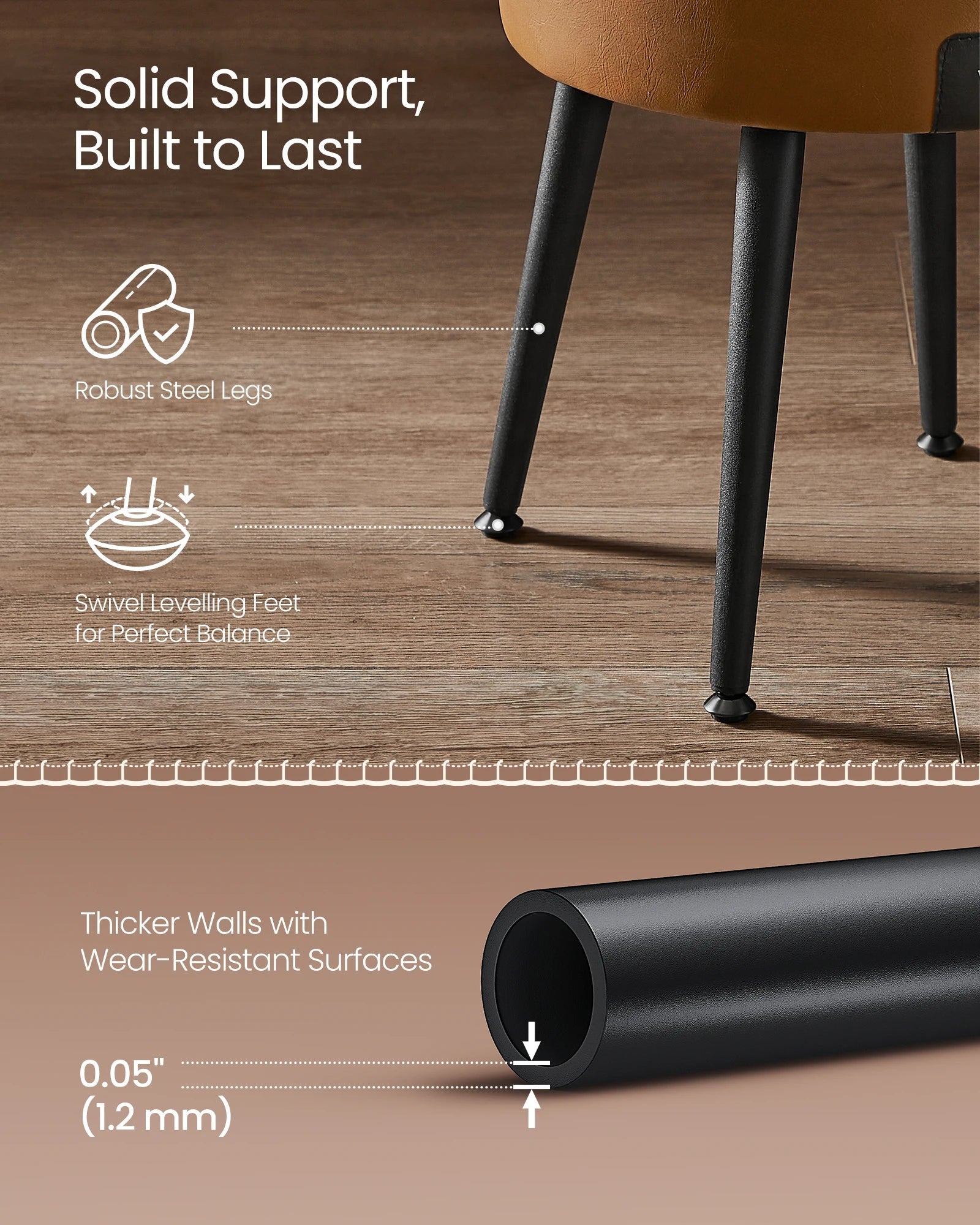 VASAGLE EKHO Collection - Storage Ottoman, Dressing Table Stool, Synthetic Leather with Stitching and steel Legs, Loads 150 - Bakesbyemily.com