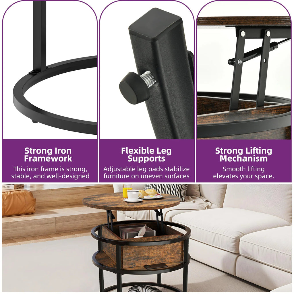 YITAHOME Coffee Table With Lift Top, Lift Up Coffee Table Round With Hidden Storage Compartment, 60x60x47cm - Recipeliebe.com